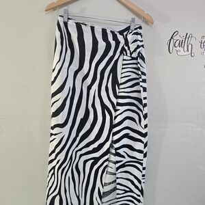 Zara Black & White Striped Wrap Skirt